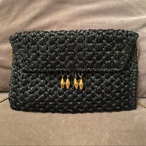 Rodo Black Straw Weave Purse Handbag Clutch Crossbody Chain Vintage Bag $50 OBO